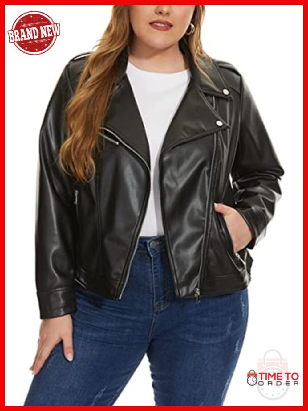 Faux Leather Zip Up Motorcycle Short Jacket Fitted Plus Size Coat